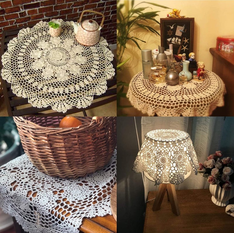Damanni White Cotton Handmade Crochet Lace Tablecloth Doilies Table Overlay,Round,19 Inch,2PCS - Image 2